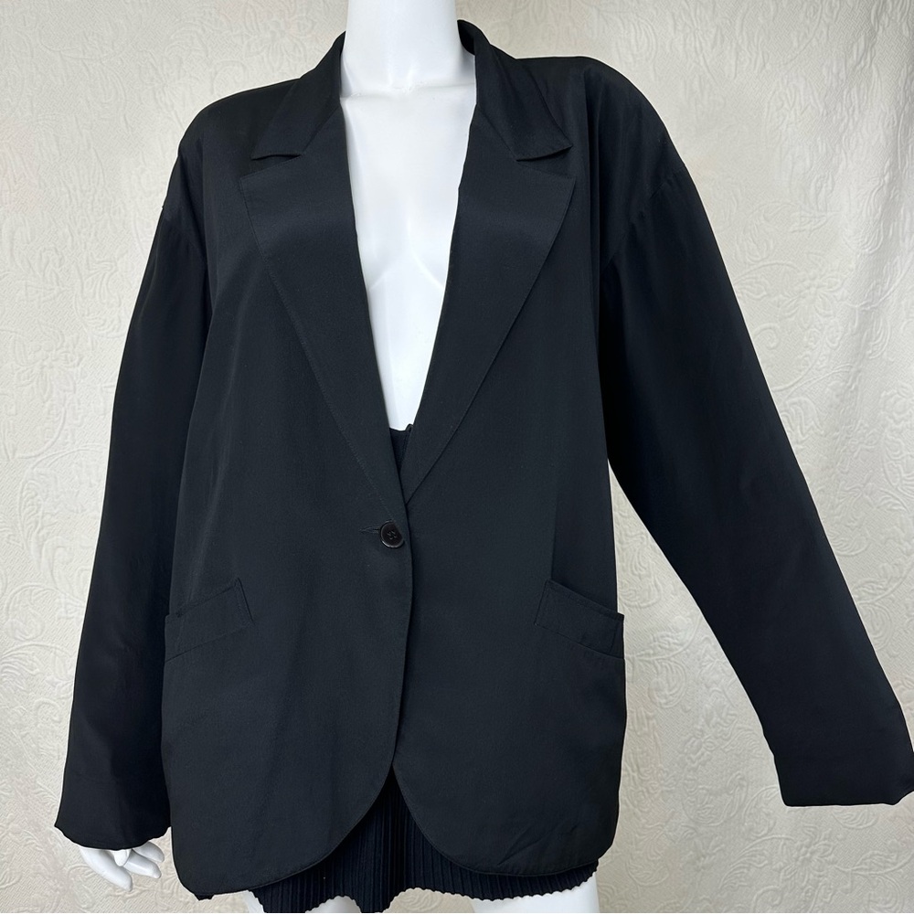VTG 80s 100% Silk Independent Style Black Blazer - Picture 2 of 16